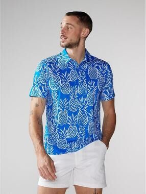 Chubbies Performance Polo Blue Pineapples Men Size M Golf Summer Lightweight EUC
